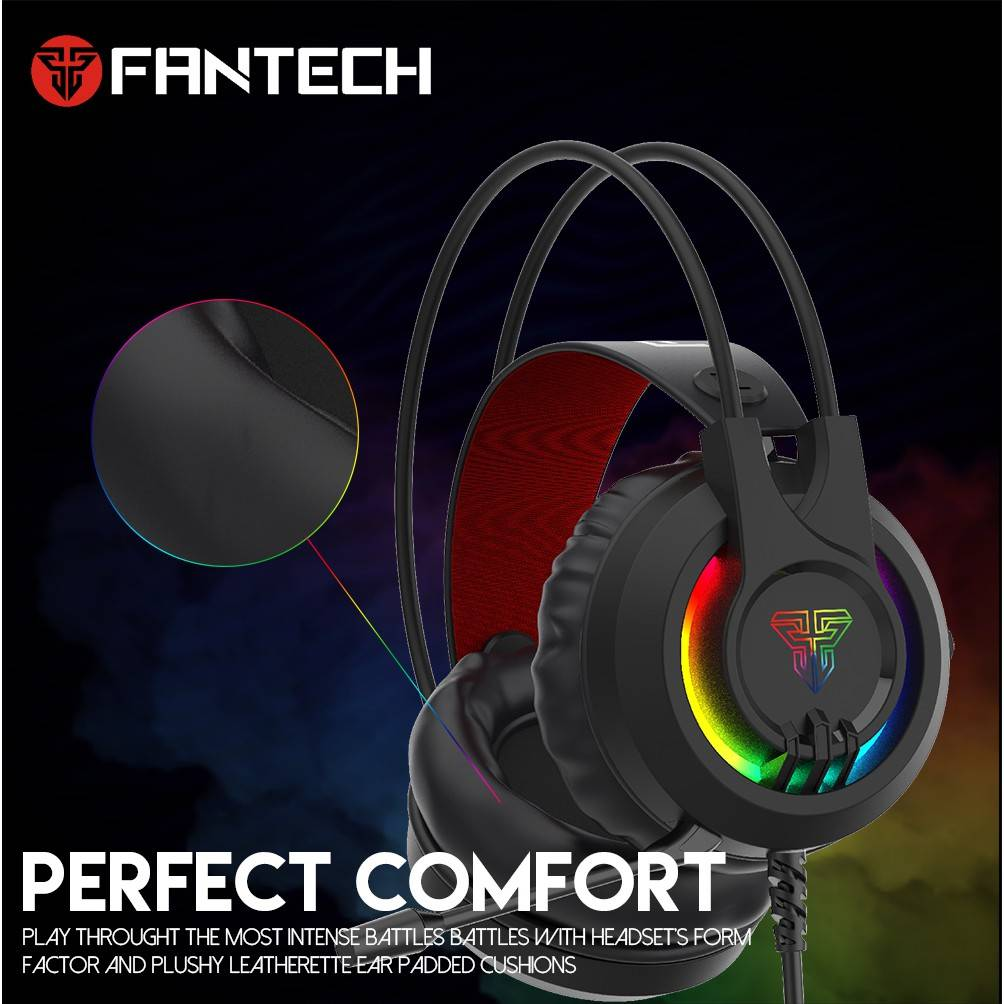 FANTECH Chief II HG20 | Noise-Cancelling Microphone | 50mm Drivers | Multi-Color Lighting | USB + 3mm Wired RGB Gaming Headphones & Headsets (Black)