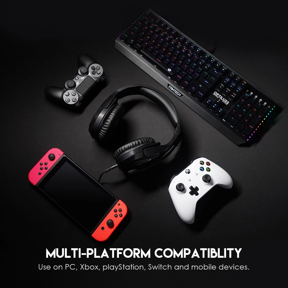 FANTECH Jade MH84 | 50mm Drivers | Noise-Cancelling Microphone | Audio Control Unit | Wired RGB Gaming Headphones & Headsets