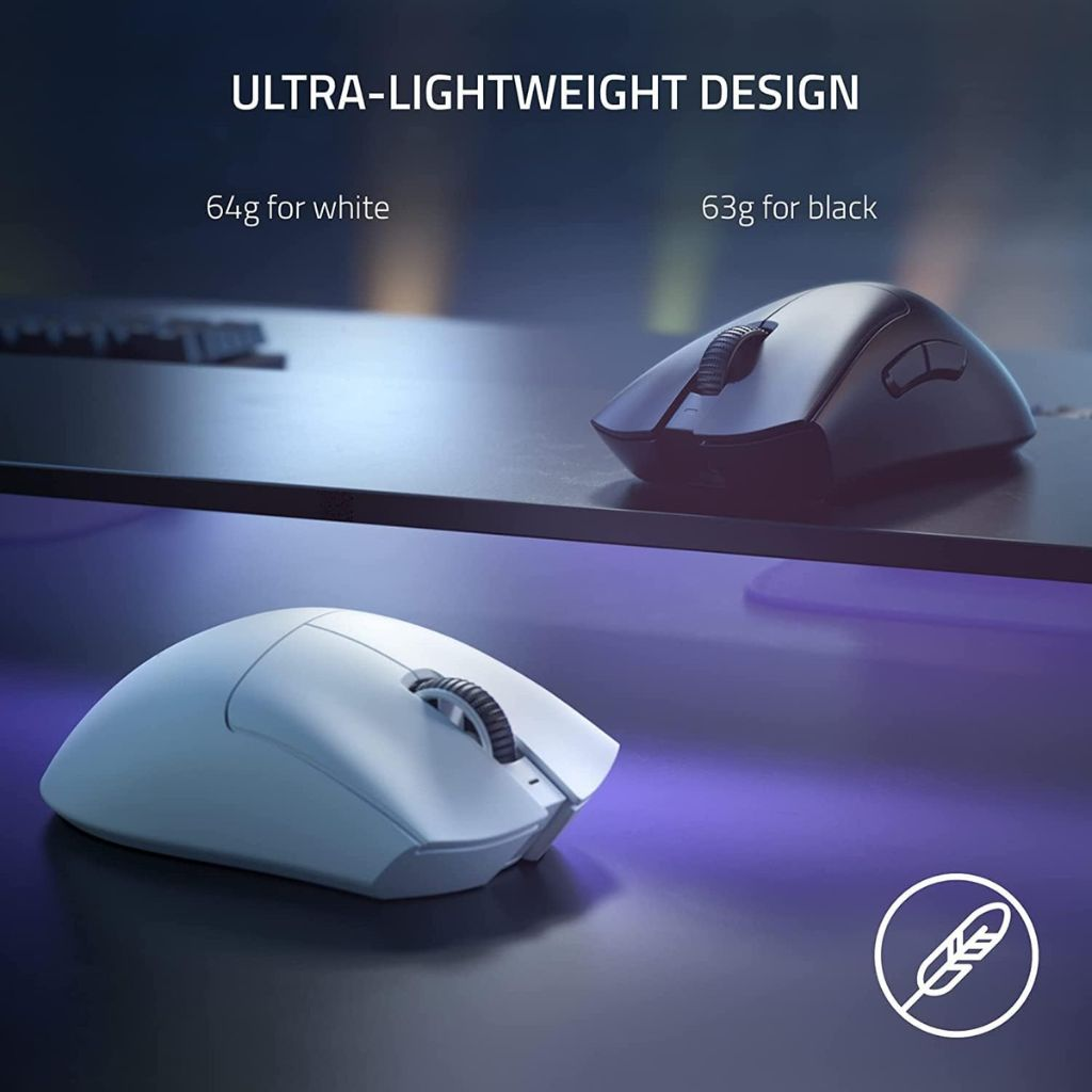 RAZER DeathAdder V3 Pro | 6 Programmable Buttons | Focus Pro 30K Optical Sensor + 30K DPI | Razer Optical Switches Gen 3 + 90 Million Clicks | Razer HyperSpeed Wireless | Ultra-light Weight | Ergonomic Design | Wired & Wireless Gaming Mouse (White)
