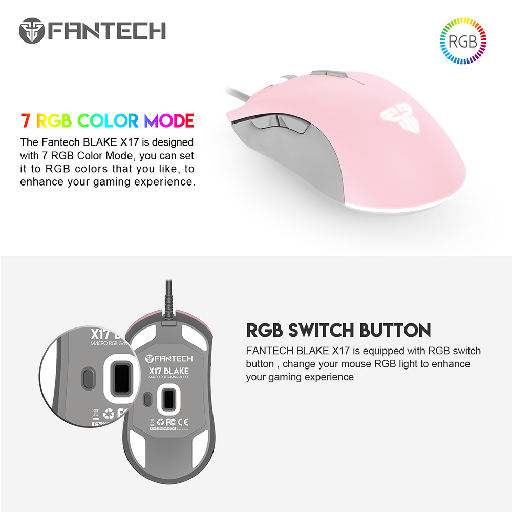 FANTECH X17 Blake | Adjustable 200 - 10000 DPI | Huano 20 Million Switch | 7 Programmable Buttons | Wired Macro RGB Gaming Mouse (Sakura Edition)