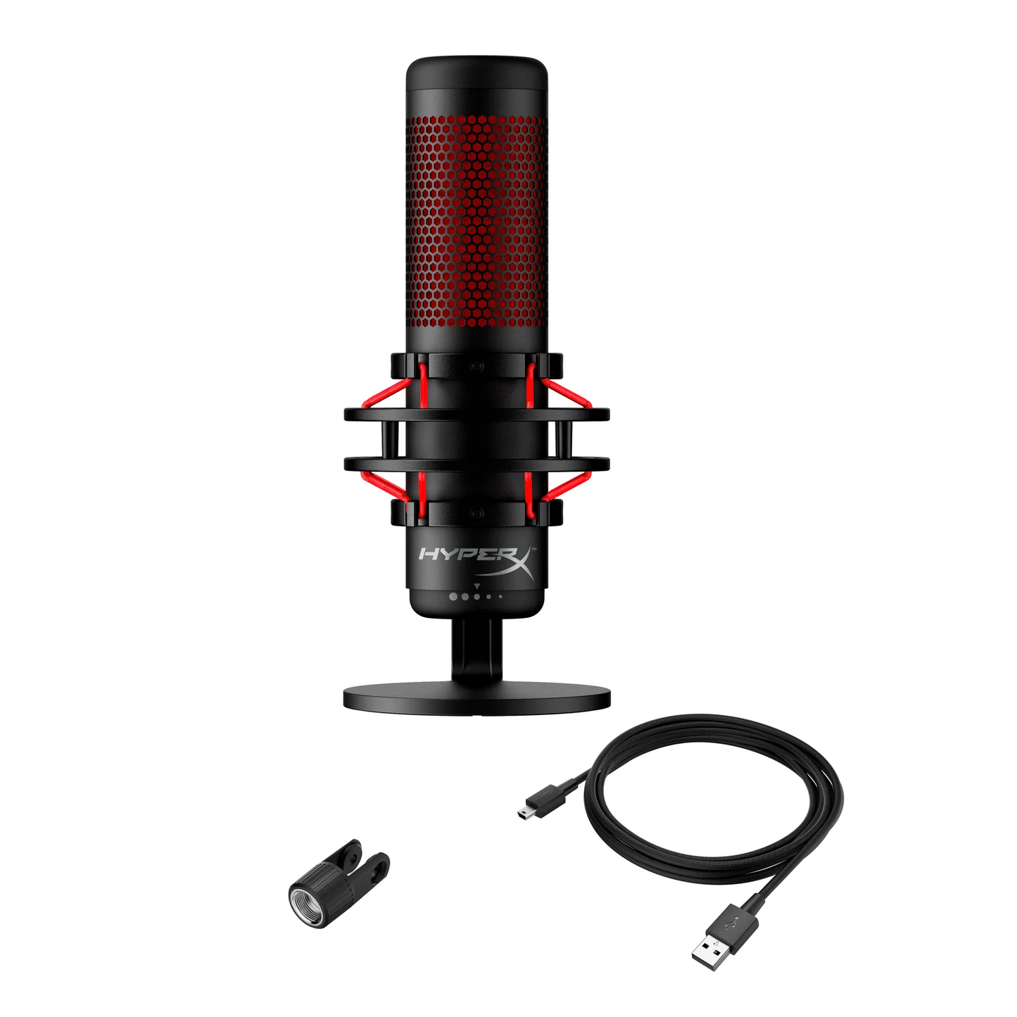 HYPERX QuadCast | 4 Polar Patterns | Tap-to-mute Sensor | Built-in Anti Vibration Shock Mount | Red Lighting | Wired Gaming Microphone (Black & Red)