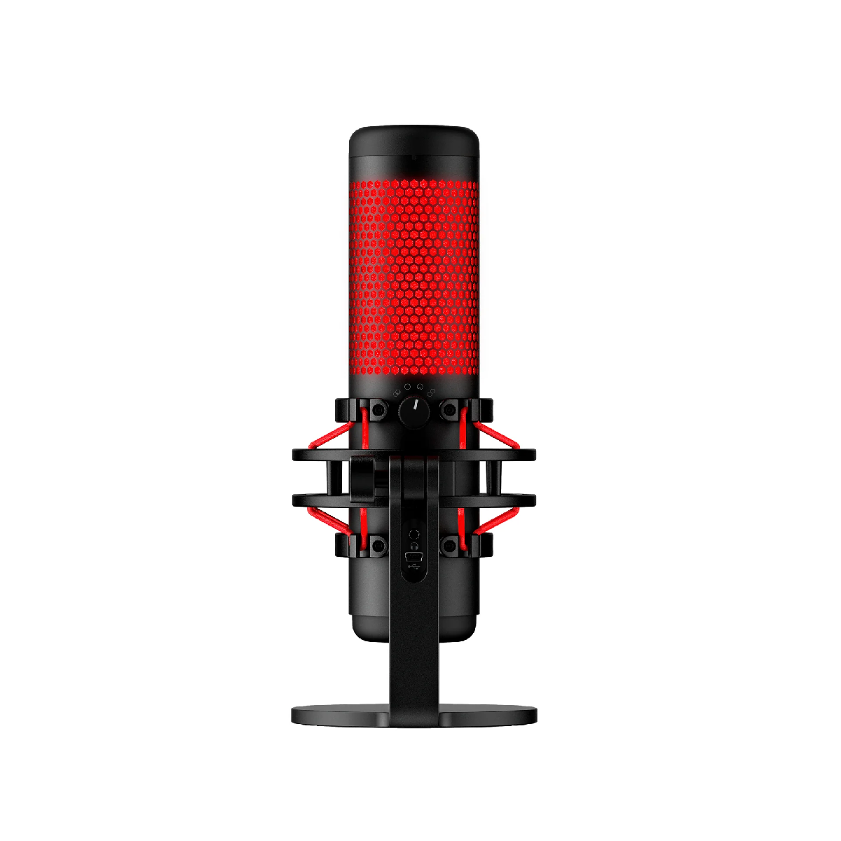 HYPERX QuadCast | 4 Polar Patterns | Tap-to-mute Sensor | Built-in Anti Vibration Shock Mount | Red Lighting | Wired Gaming Microphone (Black & Red)