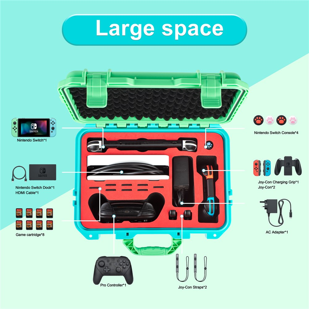 DEVASO Professional Deluxe Waterproof Travel Case For Nintendo Switch V1 / V2 / OLED (Blue & Green)