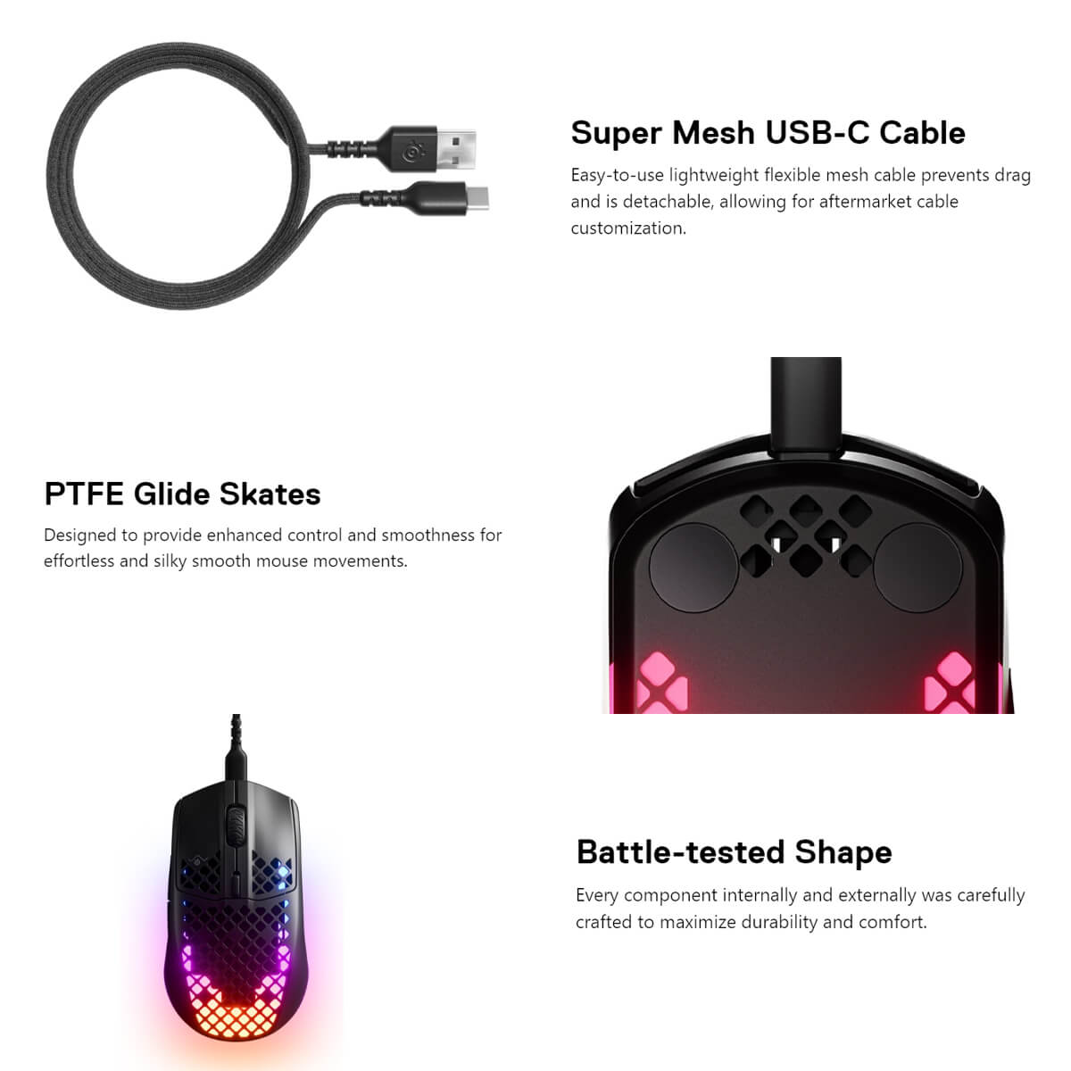 STEELSERIES Aerox 3 | 6 Programmable Buttons | Pixel-perfect TrueMove Core Optical Sensor + Max 8500 CPI | Mechanical Switches + 80K Clicks | Ergonomic | Ultra Light-weight | Wired RGB Gaming Mouse (Black)