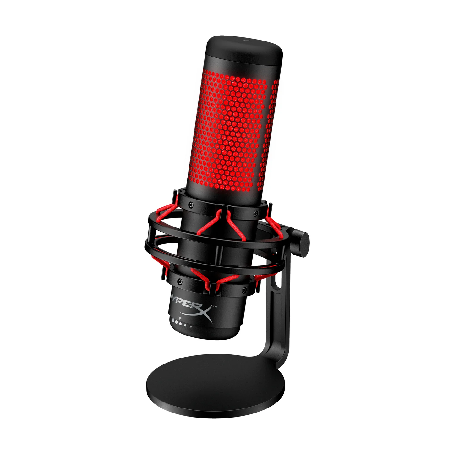 HYPERX QuadCast | 4 Polar Patterns | Tap-to-mute Sensor | Built-in Anti Vibration Shock Mount | Red Lighting | Wired Gaming Microphone (Black & Red)