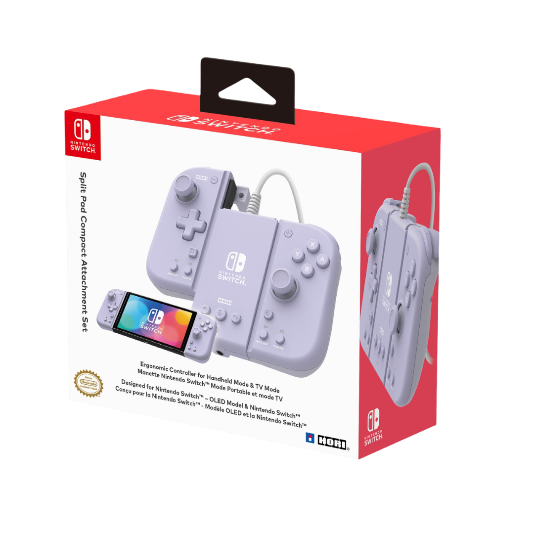 HORI NSW-428A Split Pad Compact Controller + Attachment Set For Nintendo Switch V1 / V2 / OLED (Lavender Purple)