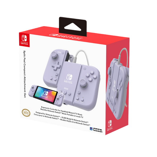 HORI NSW-428A Split Pad Compact Controller + Attachment Set For Nintendo Switch V1 / V2 / OLED (Lavender Purple)