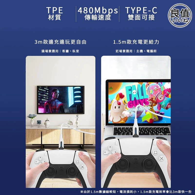 IINE L431 1.5M PS5 Controller Type-C Charging Cable