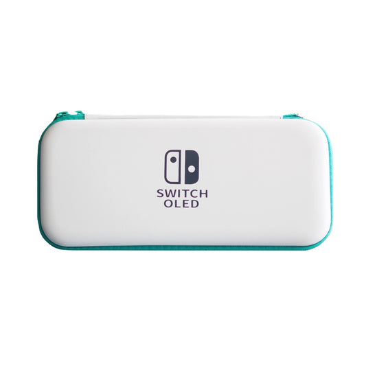 Nintendo Switch Slim Hard Carry Pouch For Nintendo Switch V1 / V2 / OLED (White with Green Zipper)