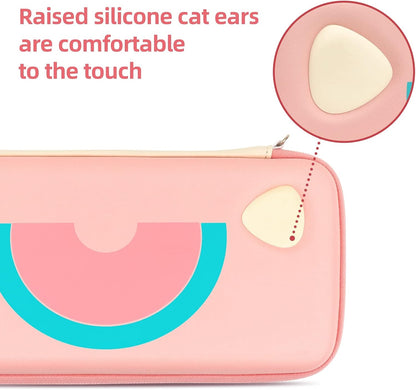 GEEKSHARE Nintendo Switch Slim Hard Carrying Case | PU Material | Cute & Eye-Catching | Carrying Case For Nintendo Switch V1 / V2 / OLED (Watermelon Cat Edition)