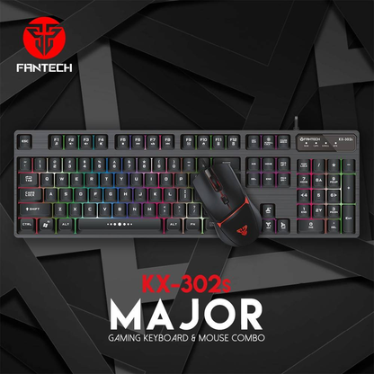 FANTECH KS302S Mouse + Keyboard Combo | Floating Switches | 104 Keys | 25 Keys Anti-Ghosting | Backlit | Adjustable 4 Stages DPI | Optical Sensor | Aluminum Alloy Cover | Wired RGB Gaming Keyboard and Mouse