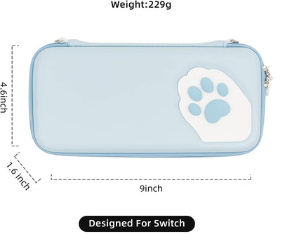 GEEKSHARE Nintendo Switch Slim Hard Carrying Case | PU Material | Cute & Eye-Catching | Carrying Case For Nintendo Switch V1 / V2 / OLED (Blue Cat Paw)