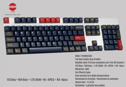 TAI-HAO Double Shot 113 Keycaps Set | ABS | Cubic OEM Profile | US Layout | Cherry MX Switch Types | Keyboard Keycaps (Midnight Sun)