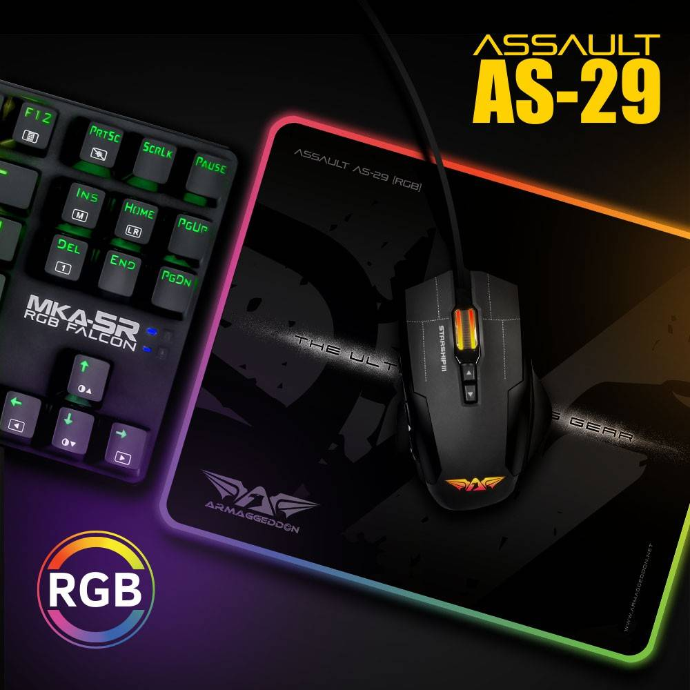 ARMAGGEDDON Assault AS-29R Pro | Anti-skid Rubber Base | Soft Cloth Surface | 5 Lighting Mode | LED Light Button Control | USB Wired | RGB Gaming Mousepad (Black / 300mm x 250mm x 3mm)