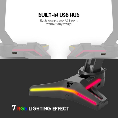 FANTECH Tower II AC304 Pro | 7 RGB Lighting Effects | Durable | Triangular Non-slip Base | Built-in Weight | RGB Gaming Headset Stand (Black)