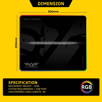 ARMAGGEDDON Assault AS-29R Pro | Anti-skid Rubber Base | Soft Cloth Surface | 5 Lighting Mode | LED Light Button Control | USB Wired | RGB Gaming Mousepad (Black / 300mm x 250mm x 3mm)