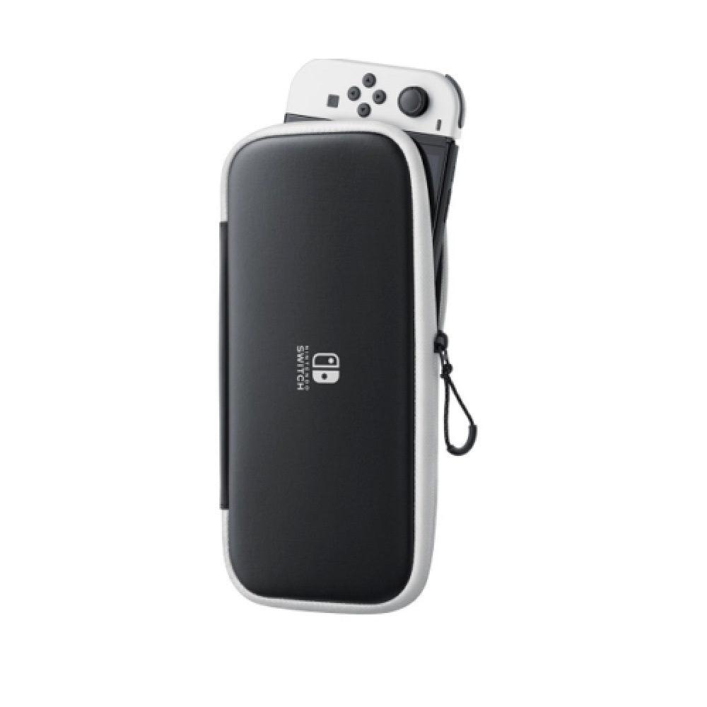 Nintendo Switch Slim Hard Carry Pouch For Nintendo Switch V1 / V2 / OLED (Black with White Zipper)