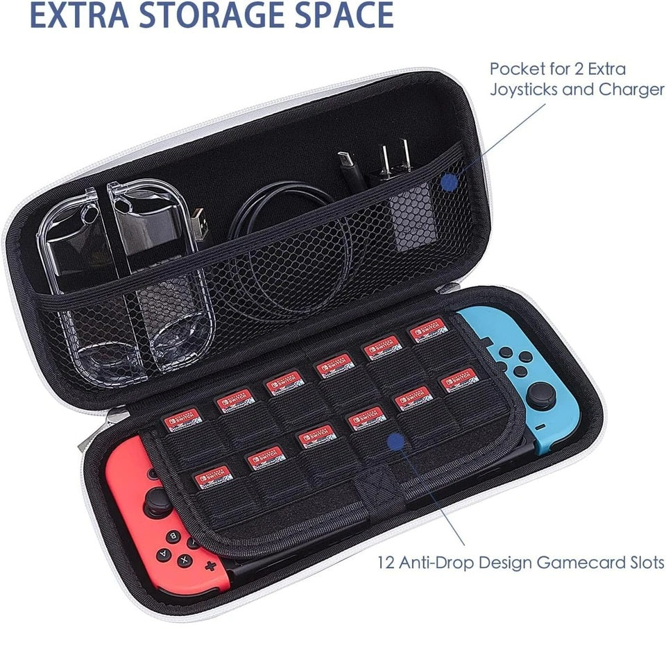 Nintendo Switch Slim Hard Carry Pouch For Nintendo Switch V1 / V2 / OLED (Black with White Zipper)