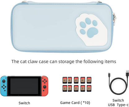 GEEKSHARE Nintendo Switch Slim Hard Carrying Case | PU Material | Cute & Eye-Catching | Carrying Case For Nintendo Switch V1 / V2 / OLED (Blue Cat Paw)