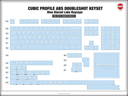 TAI-HAO Double Shot 150 Keycaps Set | ABS | Cubic OEM Profile | US Layout | Cherry MX Switch Types | Keyboard Keycaps (Blue Glacial Lake)