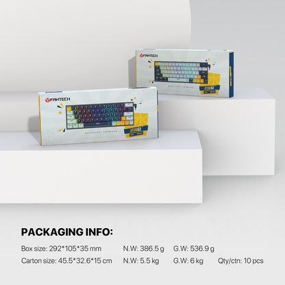 FANTECH MK874 V2 Atom 63 | Mechanical Switches | 63 Keys | 26 Keys Anti-Ghosting | 17 RGB Modes | 3-PIN Hot Swap | Wired RGB Gaming Keyboard (Mizu Skyblue Edition)