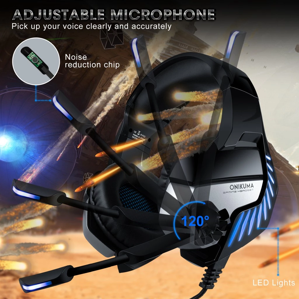 ONIKUMA K5 Pro | 50mm Driver | 7.1 Surround Sound | Noise Cancelling & Adjustable Microphone | Ergonomic | Wired RGB Gaming Headphones & Headsets (Red)