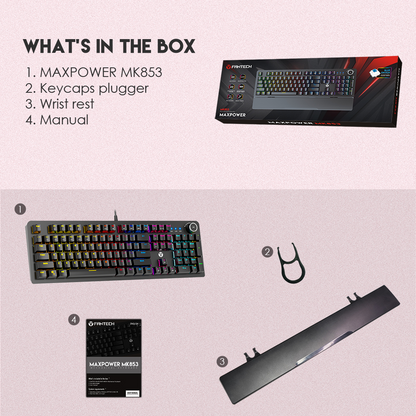 FANTECH MK853 V2 MAXPOWER | Red Mechanical Switches | 104 Keys | Full Key Anti-Ghosting | 22 Gradient RGB Modes | Ergonomic Wrist Rest | Wired RGB Gaming Keyboard (Black)