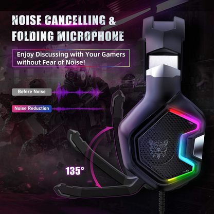 ONIKUMA K10 | 50mm Directional Driver | 7.1 Surround Sound | Noise Cancelling & Folding Microphone | Lightweight | Wired RGB Gaming Headphones & Headsets (Black)