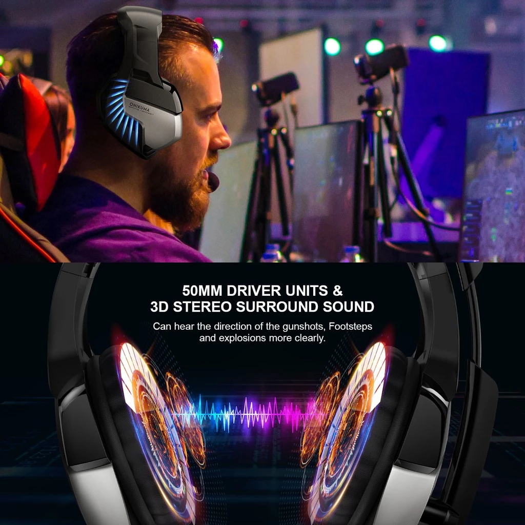 ONIKUMA K5 Pro | 50mm Driver | 7.1 Surround Sound | Noise Cancelling & Adjustable Microphone | Ergonomic | Wired RGB Gaming Headphones & Headsets (Red)