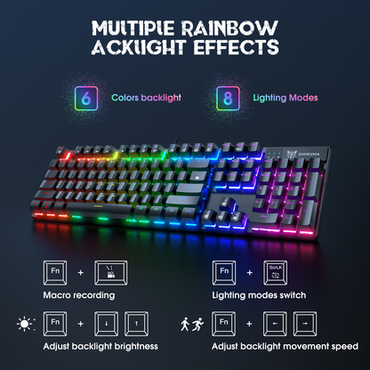 ONIKUMA G27 Chroma | Mechanical Switches | 29 Keys Anti-Ghosting | 6 Color Backlights + 8 Lighting Mode | Ergonomic Design | Wired RGB Gaming Keyboard