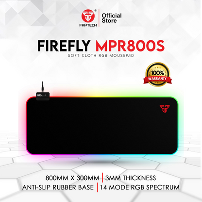 FANTECH MPR800S Firefly | 4 Mode RGB Spectrum Lighting | Soft Cloth | Anti-slip Rubber Base | RGB Gaming Mousepad (Black / 800mm x 300mm x 4mm)