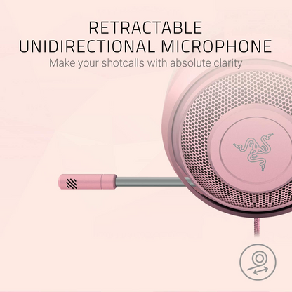RAZER Kraken | Razer Neodymium 50mm Drivers | Retractable Razer Unidirectional Mic | 7.1 Surround Sound | Wired Gaming Headphones & Headsets (Quartz Pink)