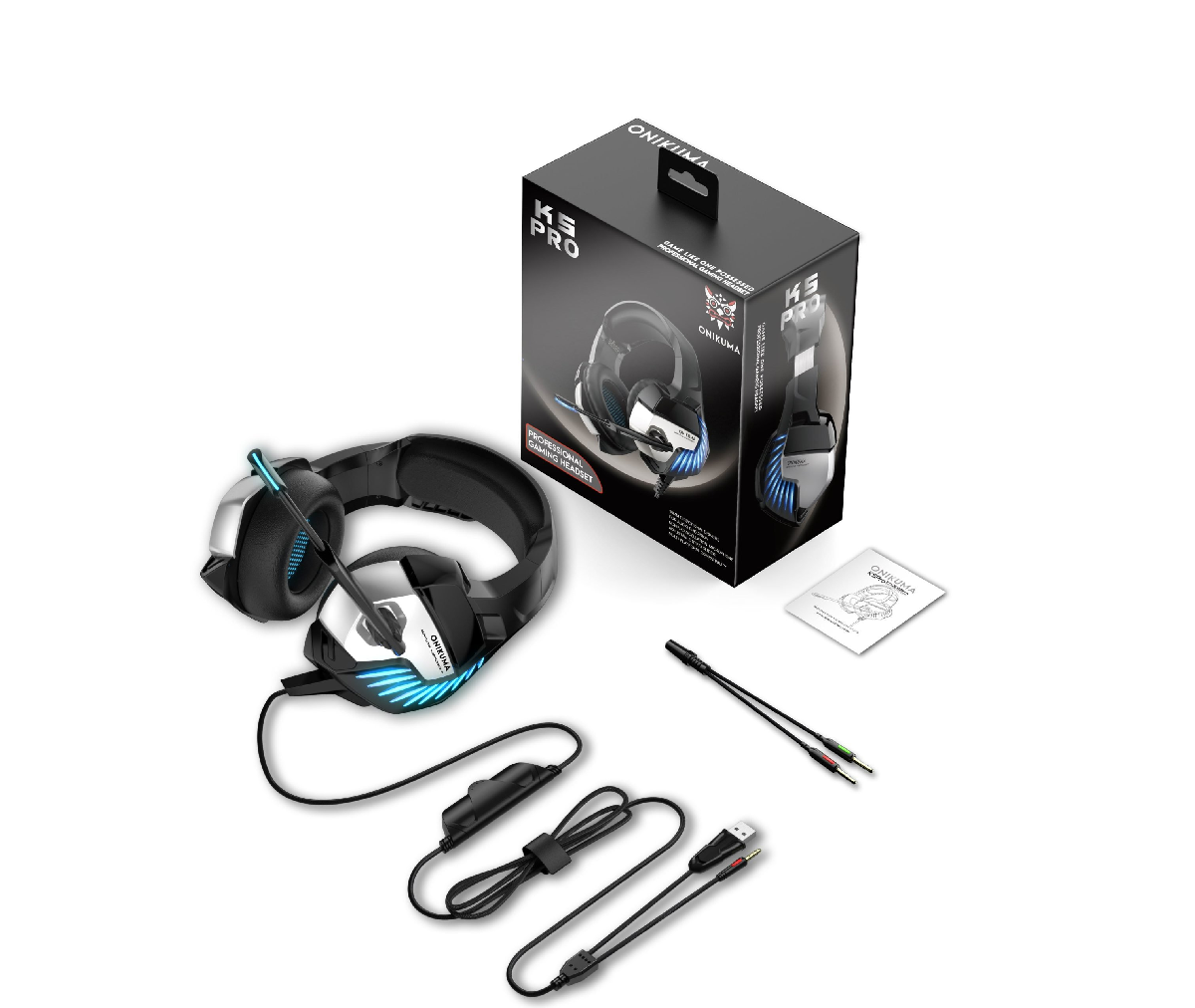 ONIKUMA K5 Pro | 50mm Driver | 7.1 Surround Sound | Noise Cancelling & Adjustable Microphone | Ergonomic | Wired RGB Gaming Headphones & Headsets (Blue)