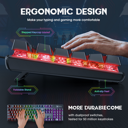 ONIKUMA G27 Chroma | Mechanical Switches | 29 Keys Anti-Ghosting | 6 Color Backlights + 8 Lighting Mode | Ergonomic Design | Wired RGB Gaming Keyboard