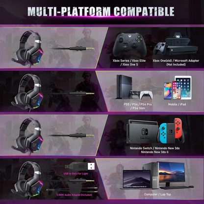 ONIKUMA K10 | 50mm Directional Driver | 7.1 Surround Sound | Noise Cancelling & Folding Microphone | Lightweight | Wired RGB Gaming Headphones & Headsets (Black)