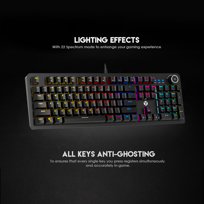 FANTECH MK853 V2 MAXPOWER | Red Mechanical Switches | 104 Keys | Full Key Anti-Ghosting | 22 Gradient RGB Modes | Ergonomic Wrist Rest | Wired RGB Gaming Keyboard (Black)