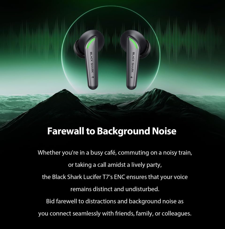 BLACK SHARK Lucifer T17 | ENC Noise Cancellation | 65ms Low Latency | 10mm Dual Driver | 23 Hour Total Playtime | Dynamic Lighting Effect | True Wireless Bluetooth Gaming Earbuds