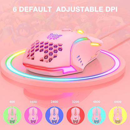 ONIKUMA CW902 | 6 DPI Levels | 7 Programmable Buttons | Lightweight & Ergonomic | Wired RGB Gaming Mouse (Pink)
