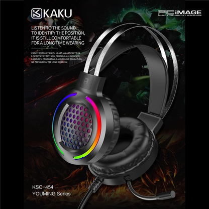 IKAKU KSC-454 You Ming Series| 7.1 Virtual Surround Sound | Noise Reduction Microphone | Convenient Sound Control | Wired RGB Gaming Headphones & Headsets (Black)