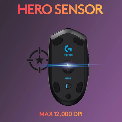 LOGITECH G304 Lightspeed | Maximum 12000 DPI | 250 Hours Playtime | Mechanical Button | 6 Programmable Buttons | HERO Optical Sensor | Wireless Gaming Mouse (Black)