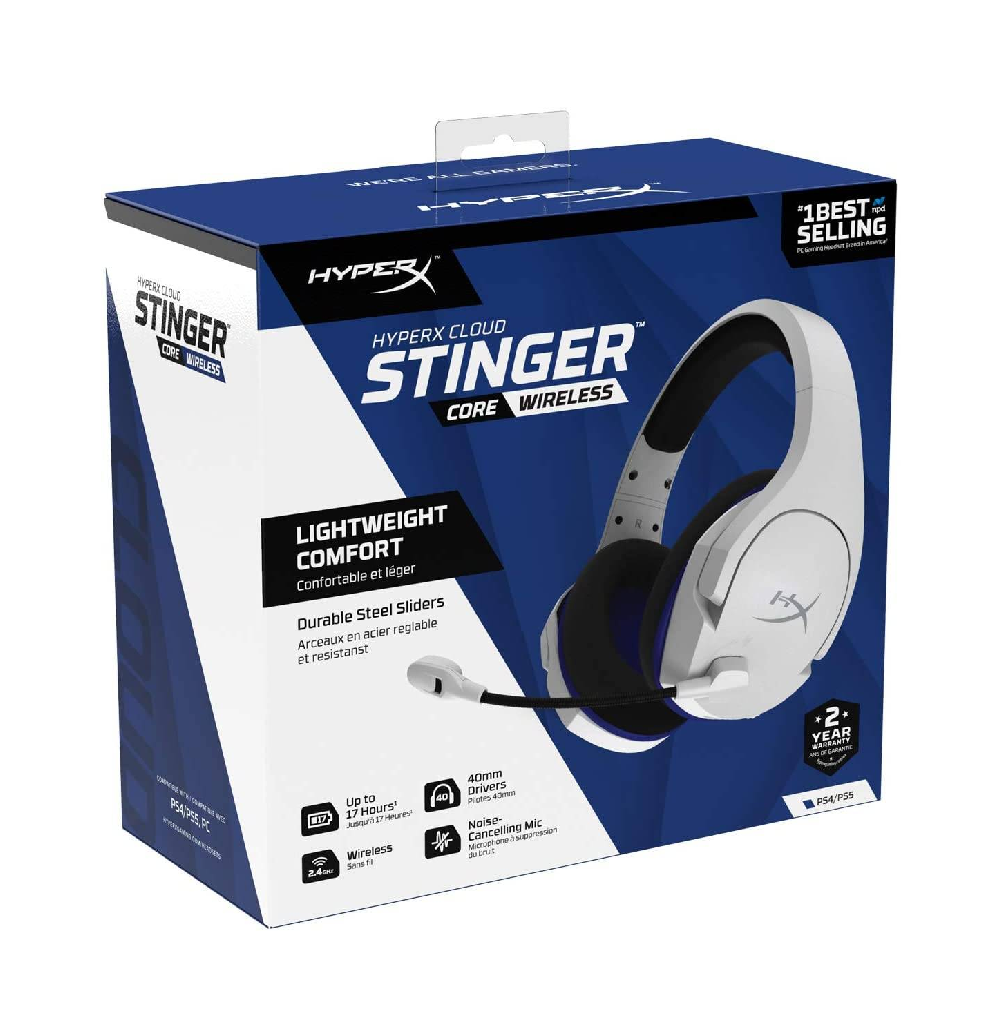 HYPERX Cloud Stinger Core | 40mm Drivers | Swivel-to-mute Noise-Cancelling Microphone | Designed For PlayStation® | Wireless Gaming Headphones & Headsets (PlayStation 5 Blue & White Edition)