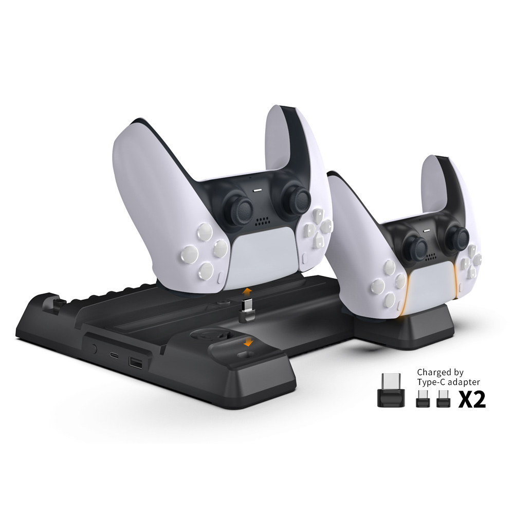 DOBE TP5-0593 Multi-Functional Disc Holding & Console Cooling & Controller Charging Stand For PS5 Fat (Black)