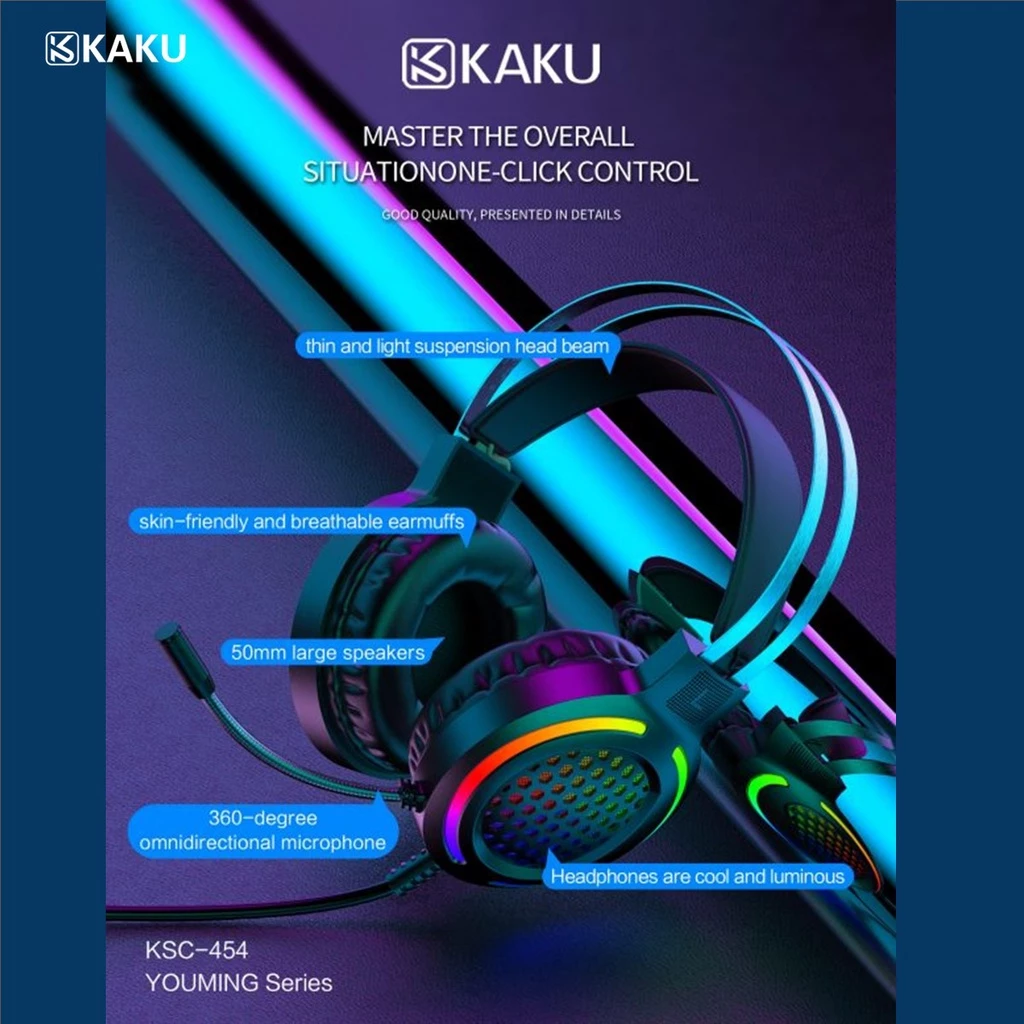 IKAKU KSC-454 You Ming Series| 7.1 Virtual Surround Sound | Noise Reduction Microphone | Convenient Sound Control | Wired RGB Gaming Headphones & Headsets (Black)