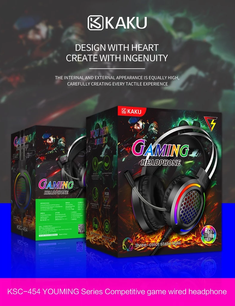 IKAKU KSC-454 You Ming Series| 7.1 Virtual Surround Sound | Noise Reduction Microphone | Convenient Sound Control | Wired RGB Gaming Headphones & Headsets (Black)