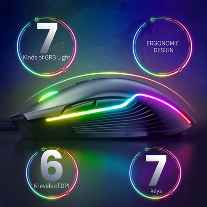 ONIKUMA CW905 | 6 DPI Levels | 7 Programmable Buttons | 7 RGB Light Mode | Ergonomic Symmetric Design | Wired RGB Gaming Mouse (Pink)