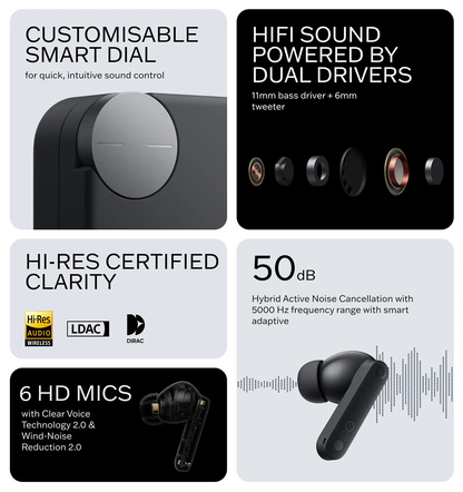 NOTHING CMF Buds Pro 2 | 50dB ANC | High-Res Sound | 6 HD Mics | 11mm + 6mm Dual Drivers | Wireless Bluetooth Earbuds (Light Grey)