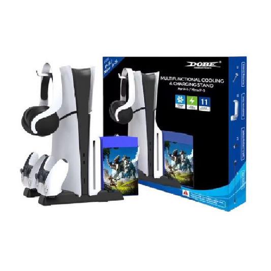 DOBE TP5-0593S Multi-Functional Headphone Holding & Disc Holding & Console Cooling & Dual Controller Type-C Charging Stand For PS5 / PS5 Slim / PS5 Pro (Black)