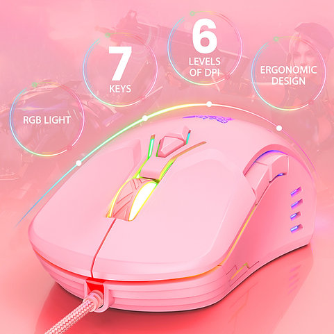 ONIKUMA CW902 | 6 DPI Levels | 7 Programmable Buttons | Lightweight & Ergonomic | Wired RGB Gaming Mouse (Pink)