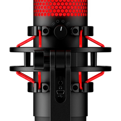 HYPERX QuadCast | 4 Polar Patterns | Tap-to-mute Sensor | Built-in Anti Vibration Shock Mount | Red Lighting | Wired Gaming Microphone (Black & Red)