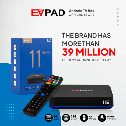EVPAD Android TV Box 易播电视盒 11S | 8K Ultra HD + HDR | 2GB RAM + 32GB ROM | Android TV OS | Accessible to Netflix & Disney+ & YouTube & Prime Video | EVAI Voice Assistant | Dual-band Wi-Fi & Ethernet [Standard Edition]